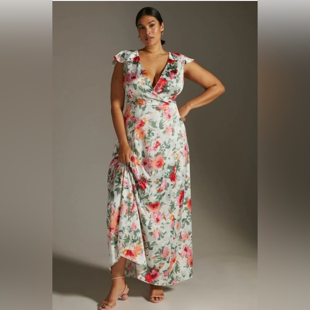 Hutch Floral Wrap Maxi Dress in White with Pink and Green